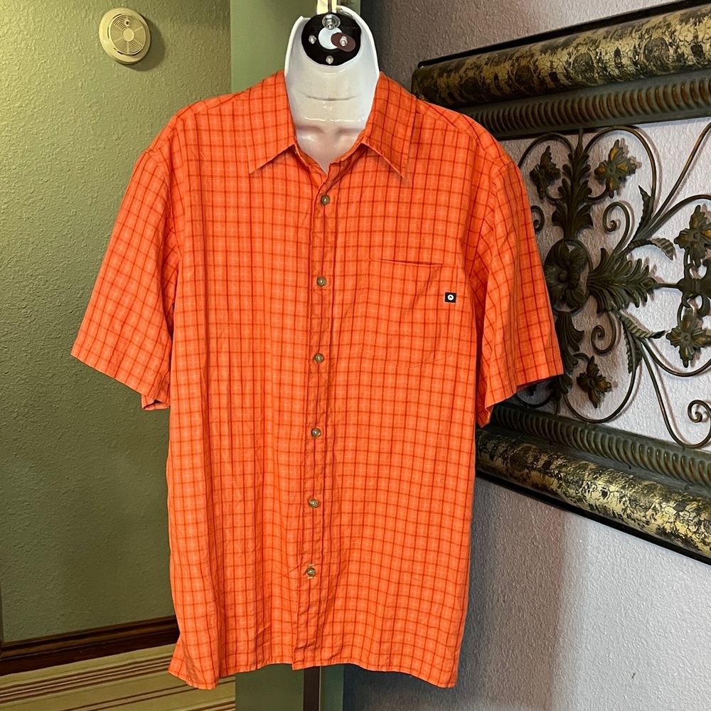 EUC Marmot Men's Vibrant Orange Plaid Button Down Shirt Sz L